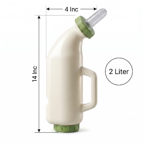 2 Liter Calf Feeding Bottle with Nipple - Heavy-Duty Livestock Milk Feeder (14" Length x 4" Width)
